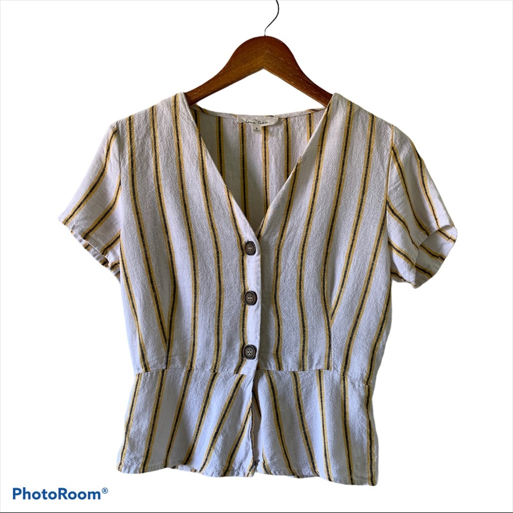 Love Tree Striped Button Up Short Sleeve Shirt